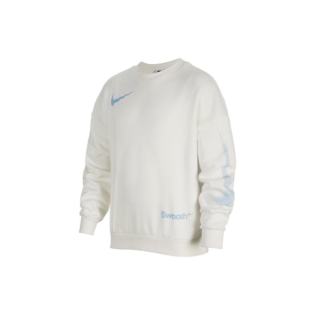 Nike Sweatshirt Loose Fit Crew Neck Logo Print Long Sleeve Kids Tops White FD0150-133