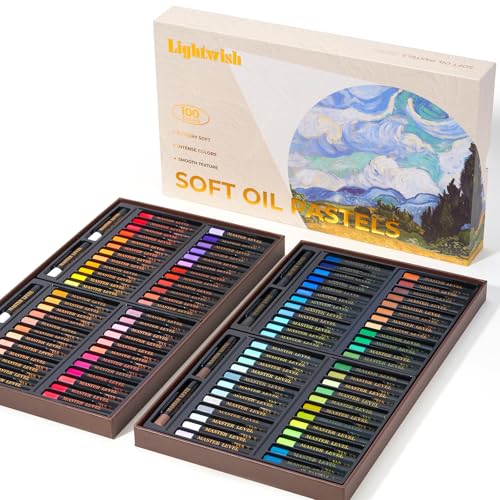 LIGHTWISH Professional Oil Pastels - 100 Colors + 4 White Sticks (104 Sticks Total) - Vivid Colors, Lightfast, Blending-Focused, Creamy Soft Texture,