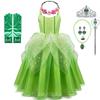 Girls Princess Tiana Dress Up Costume Cosplay Princess and The Frog Clothing Birthday Party Halloween Fancy Ball Gown