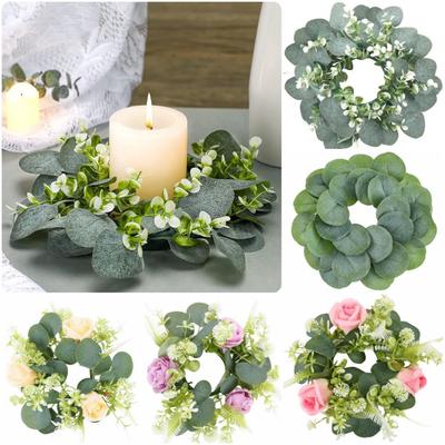 Multicolor Artificial Eucalyptus Wreath Faux Greenery Desktop Candle Ornament  Porch Wall