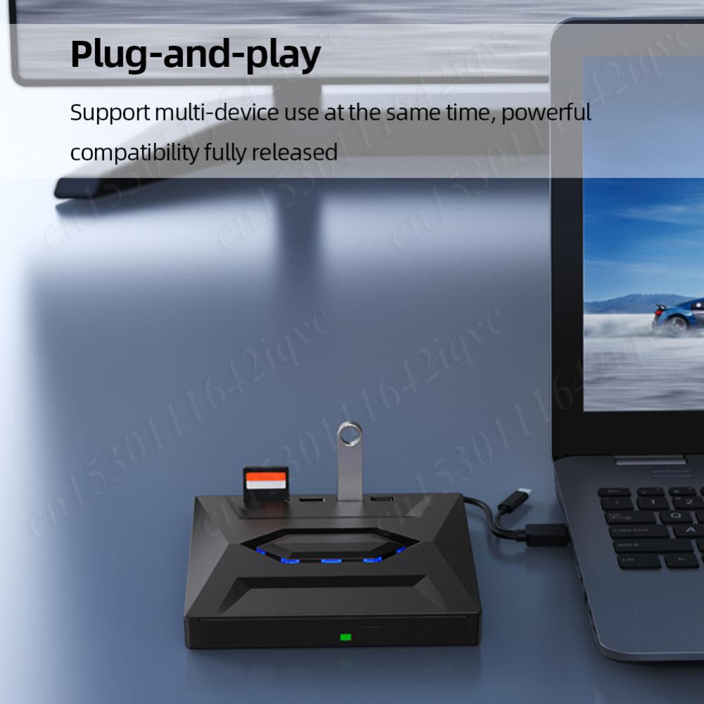5 In 1 USB3.0 Type C External CD DVD Drive with USB/Type-C Ports+ SD/TF Drive Burner for Mac/Linux Windows XP/10/8/7 Laptop PC