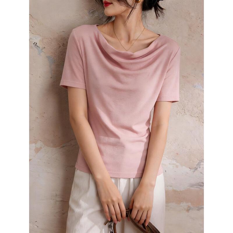 Demana Damen T-Shirt aus Merinowolle Tencel mit Drapierter Halslinie