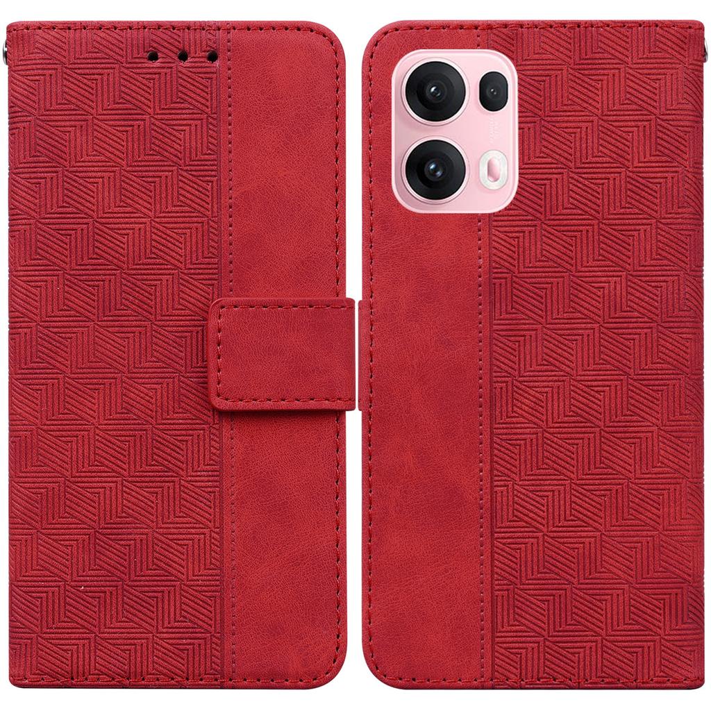 For Oppo Reno13 Pro 5G Case Geometry Pattern Leather Wallet Phone Cover with Wrist Strap