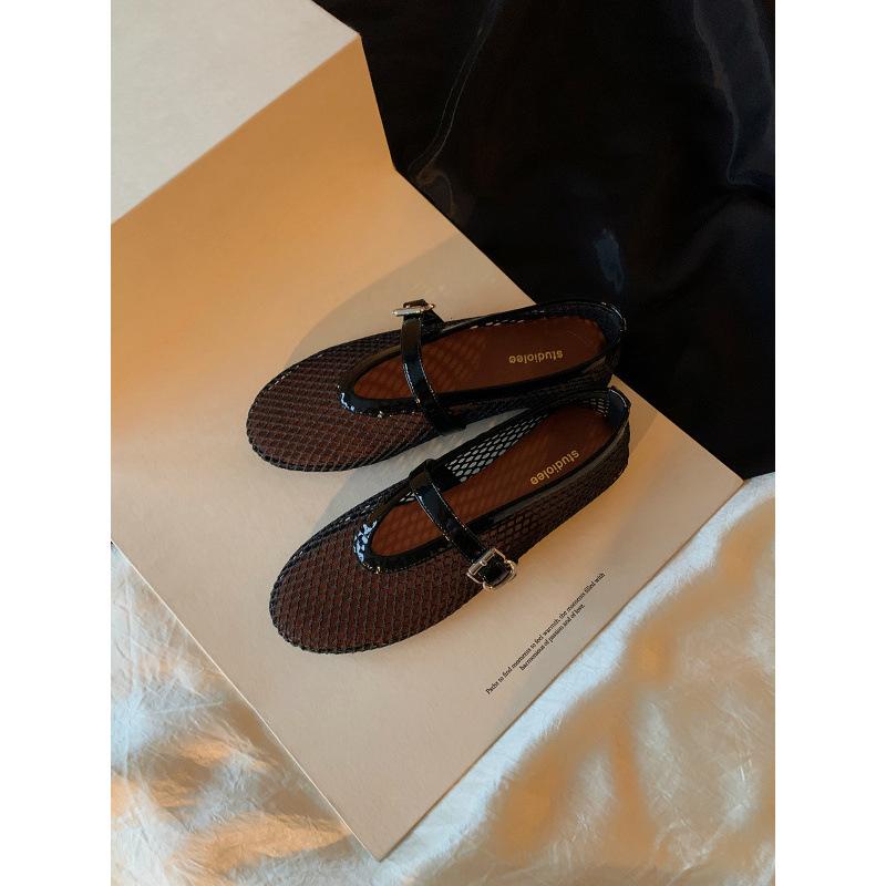 

Туфли с блестящей стразовой пряжкой-словом, с круглым носком, на плоской подошве, с мелким вырезом, одинарные туфли Мэри Джейн 35