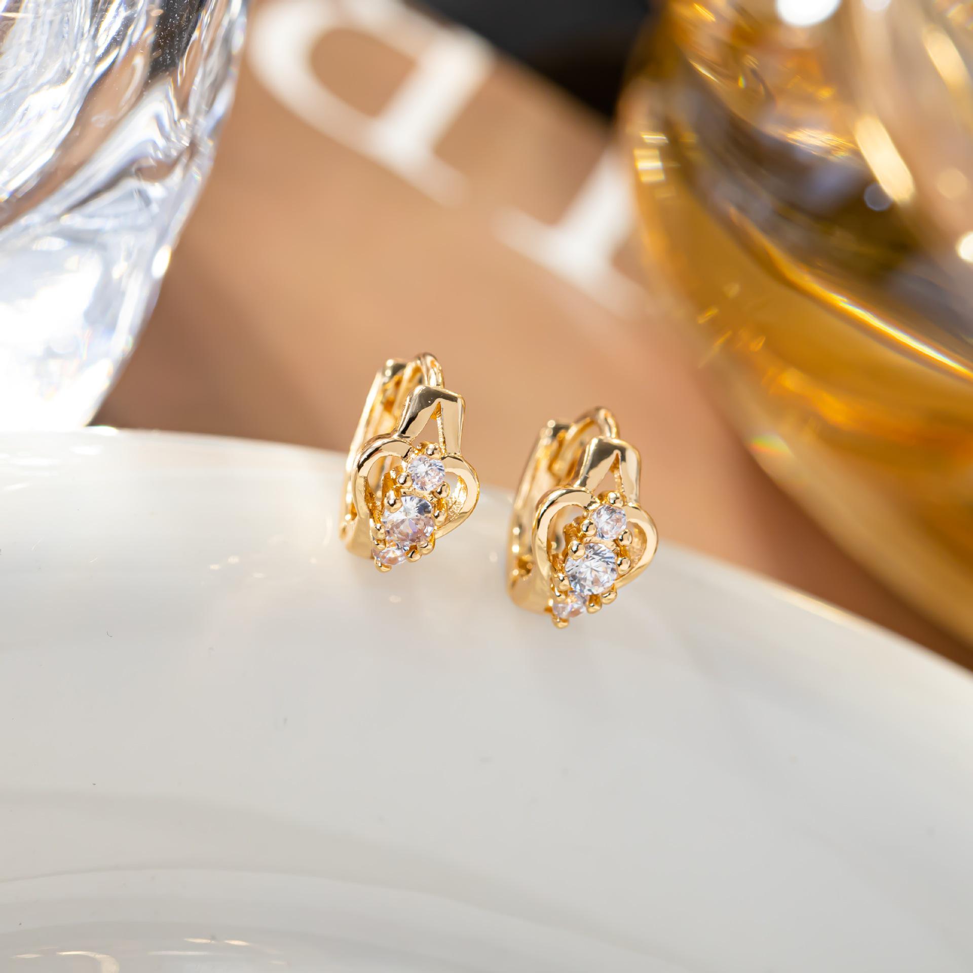 Korean Style Gold-Plated Heart-Shaped Zircon Earrings