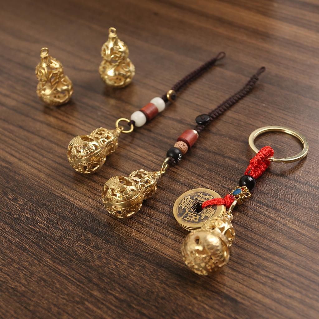 Brass Two-color Primary Color Hollow Pisces Gourd Key Car Pendant Pendant Ring Stall Explosion Unisex