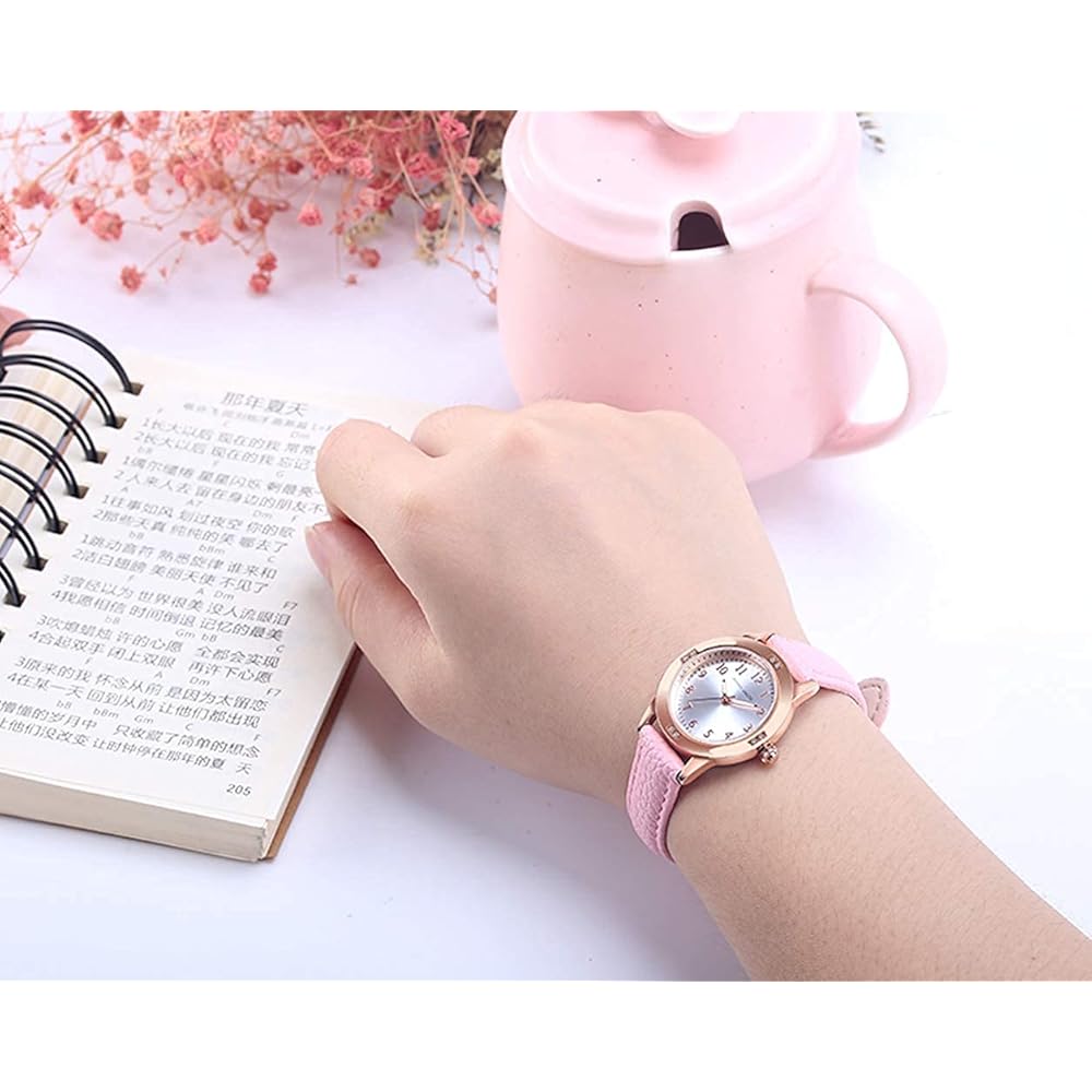 Girls' Fashion Quartz Watch Purple Leather Band Luminous Women's Wristwatch