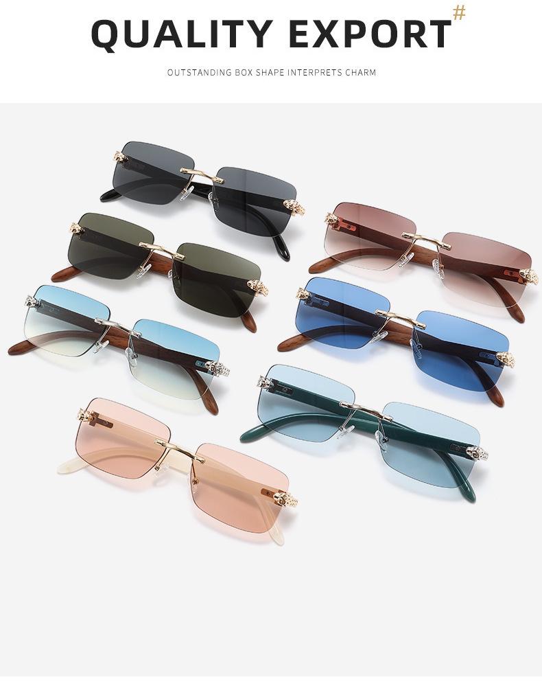 Stylish Frameless Leopard Sunglasses: Retro Faux Wood Grain Unisex Street Style