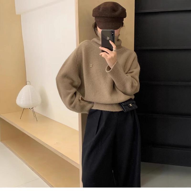 Lazy Wind Design Sense Soft Waxy Turtleneck Sweater Women's Autumn and Winter New Loose Thickened Warm Bottomed Knitted Sweater Top