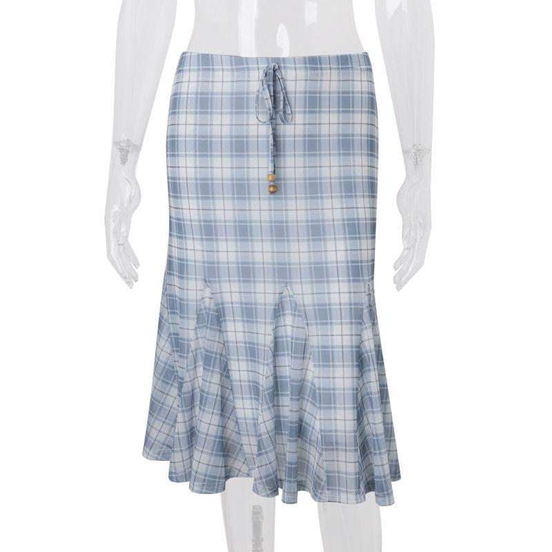 European and American Women s Fashion 2026 Spring New Style Trendy Ins-Style Hot Girl Vibe Street Style Plaid Low-Waist Short Skirt Blue S