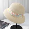 New Chinese Oil Painting Style Printing Flat Top Straw Hat Women's Summer Shopping Sunshade Sunscreen Top Hat Showing Face Small Seaside Hat