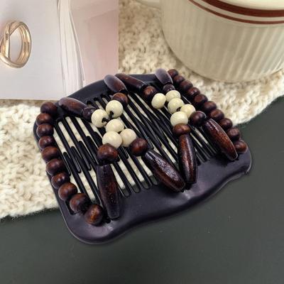 1/4 Pièces Femmes Peignes à Cheveux Perles en Bois Fait Main Extensibles Double Face Pinces Peignes de Salon Chignon Accessoires pour Cheveux