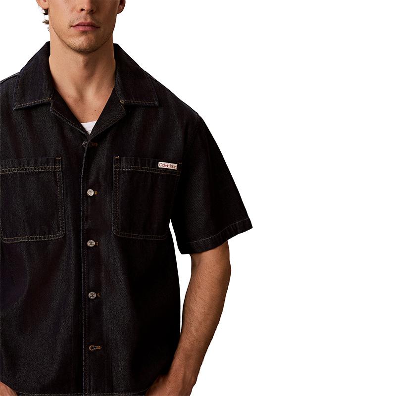 Calvin Klein Jeans Lyocell Blend Vintage American Cuban Collar Short Sleeve Denim Shirt Men shirts 4RG733G
