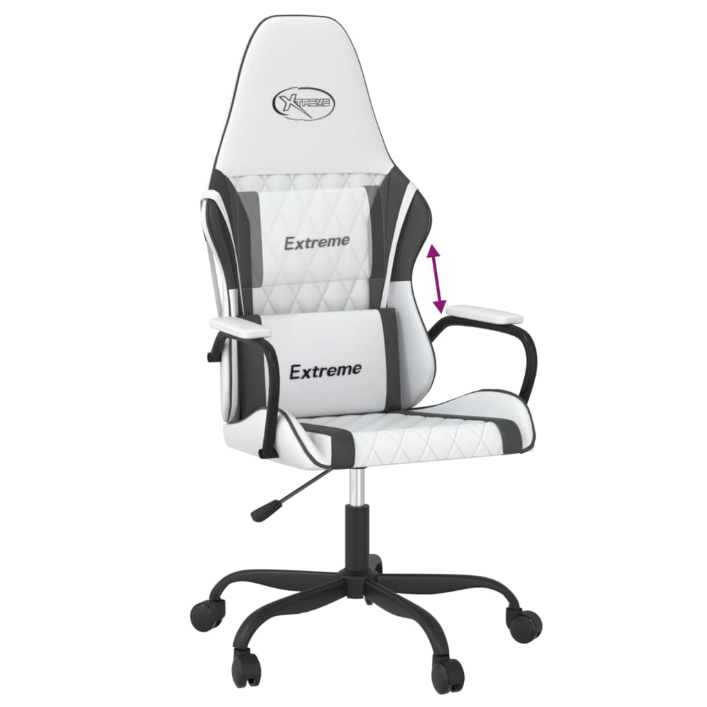 Gaming Chair In White and Black Artificial Leather