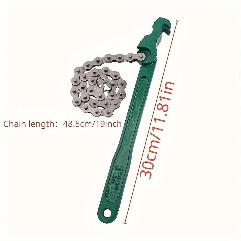 Adjustable Chain Wrench Tool - Ergonomic Green Handle,Versatile Automotive Maintenance Accessory for Filters and Pipe Fittings