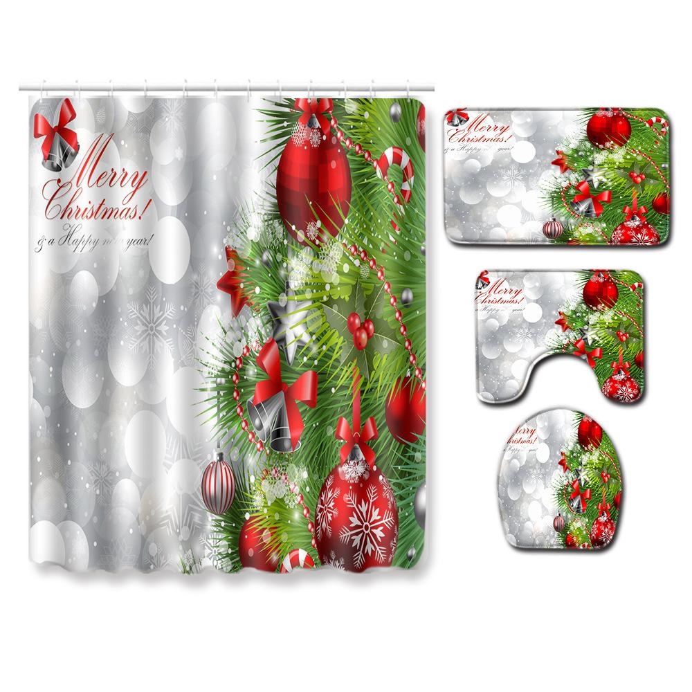 

Christmas Shower Curtain Floor Mat Combination Four-Piece Set Bathroom Toilet Carpet Shower Room Mat Foot Mat 45 * 75 Floor Mat