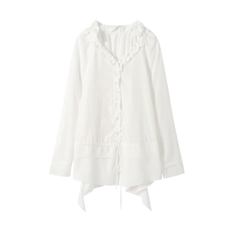 Women s Ruffle Collar Long Sleeve Blouse M