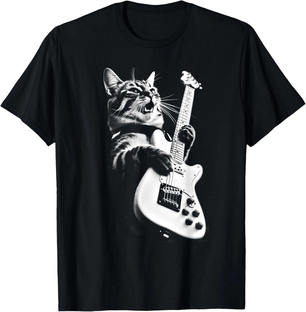 Rock Cat Playing Guitar - Funny Guitar Cat Gift Unisex T-Shirt