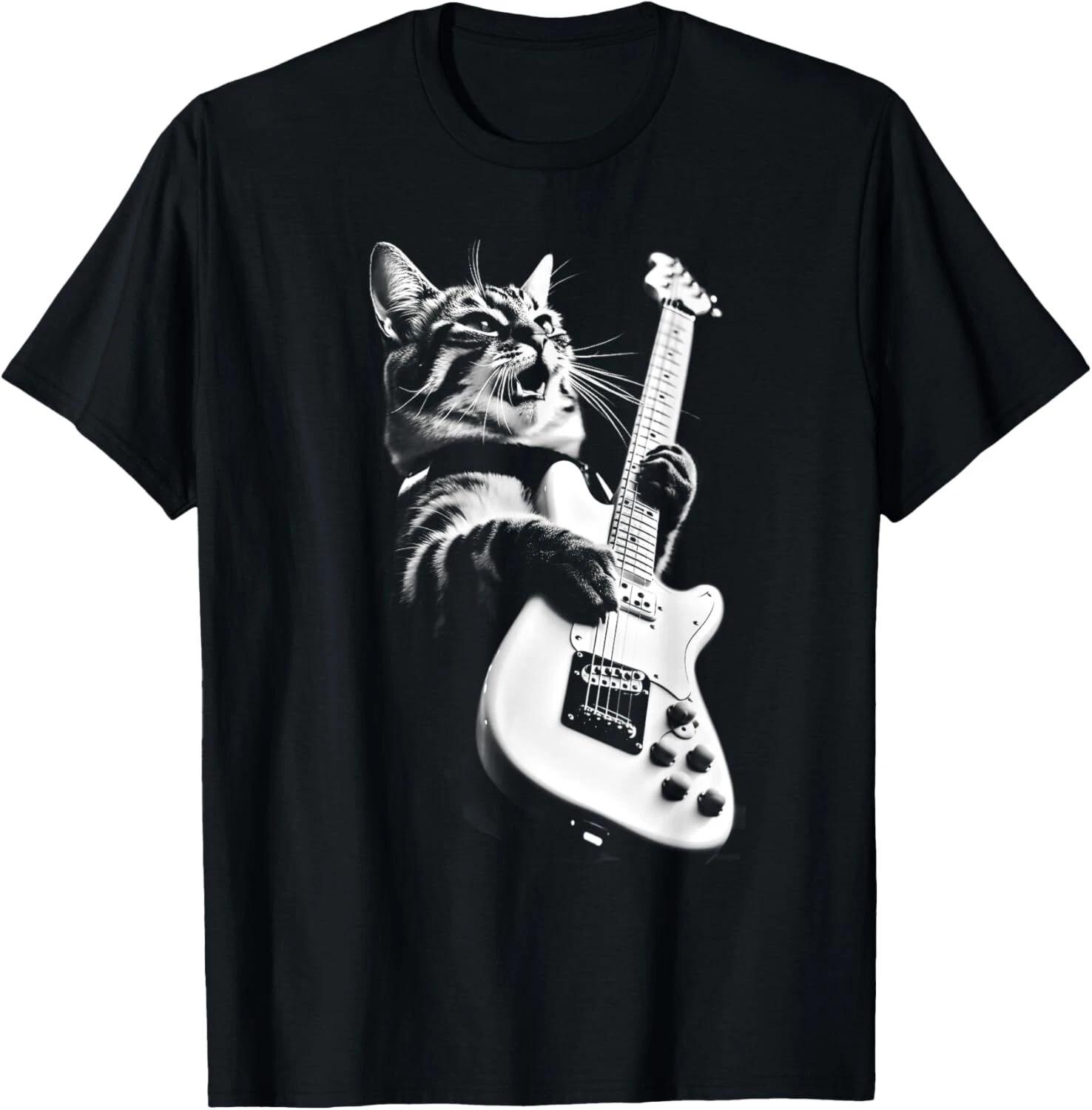 Rock Cat Playing Guitar - Funny Guitar Cat Gift Unisex T-Shirt S
