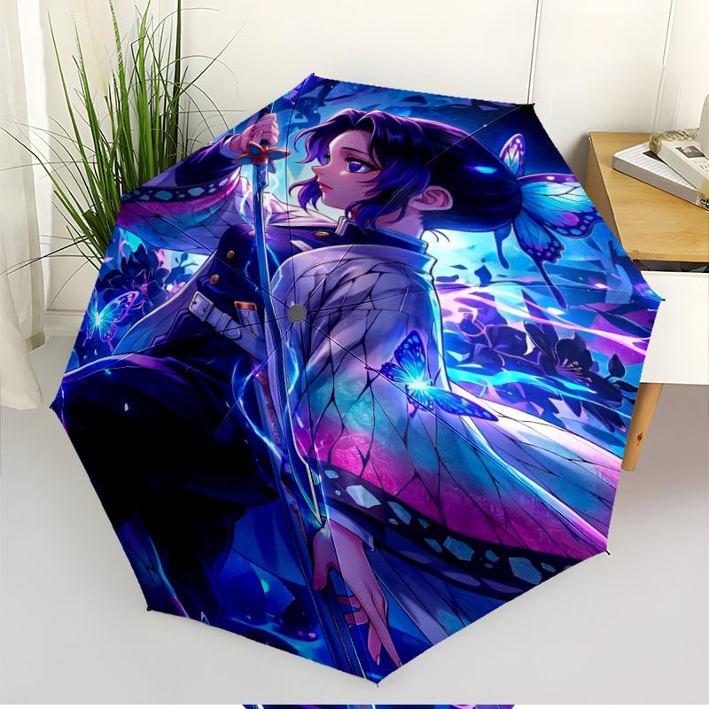Parapluie Automatique Ouverture Fermeture Impression Demon Slayer, Parapluie Pliable Portable, pour les Trajets Extérieurs, les Voyages en Camping, Cadeau d'Anniversaire Idéal