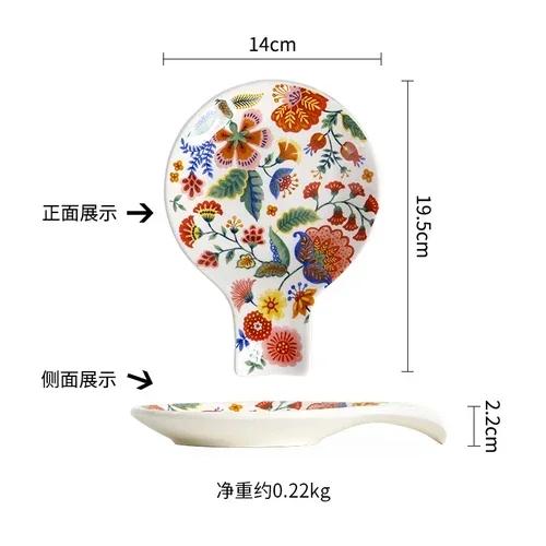 Specialty Restaurant Ceramic Plates, Creative Spoon Shaped Flower and Bird Patterned Snack Plates, Irregular Dessert Plates