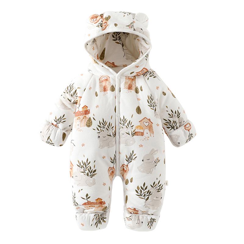 Quilted Hooded Baby Onesie - Autumn/Winter Romper for Outdoor Crawling