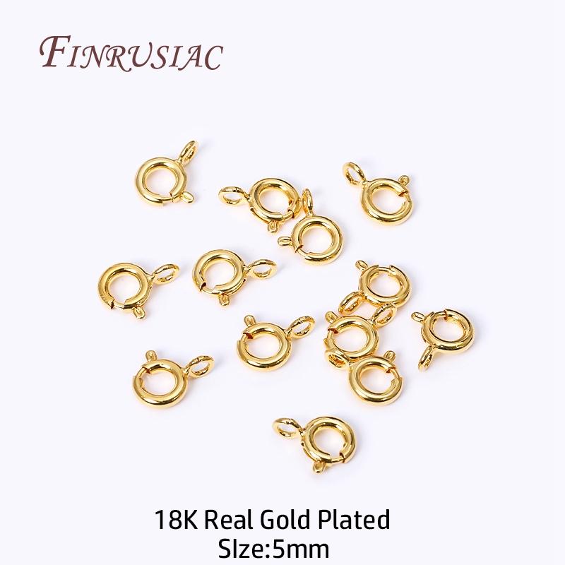 5/5.5/6/7mm Size 18K Gold Plated Brass Spring Ring Clasp with Open Ring, Round Clasps Connector For Bracelet Necklace Making