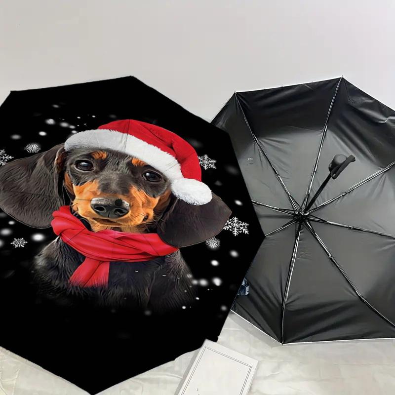 1PC Santa hat, snowflakes Pattern Small Travel Automatic Folding Umbrella, Compact Windproof Umbrella, Automatic Open/Close ,Gift-091560