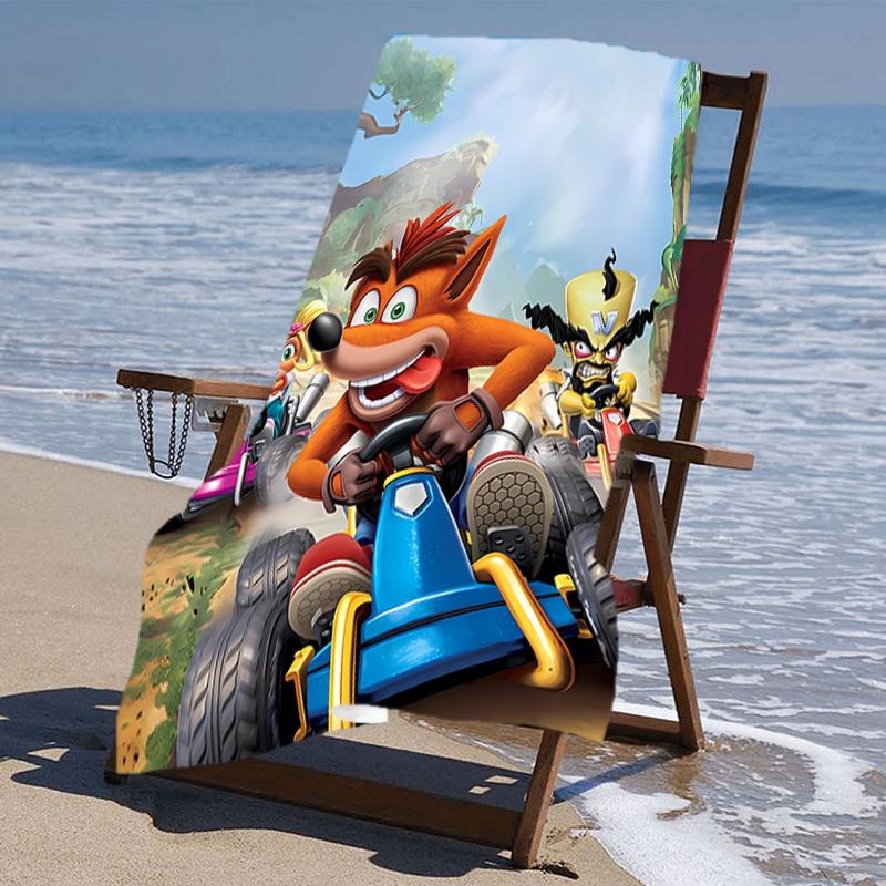proof beach towel with a Crash Bandicoot pattern - soft,absorbent,quick-drying,machine washable - perfect for swimming,camping,bathing