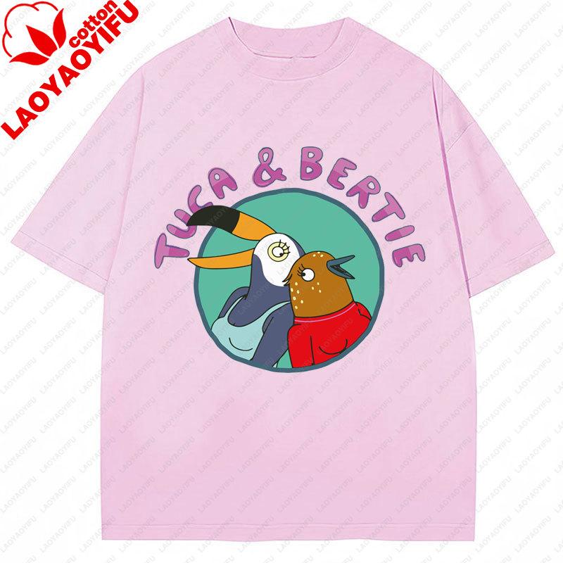 Tuca Bertie Adult Cartoon TShirt Streetwear Fashion Casual Funny Cartoon Printed Tee Crewneck Cotton Y2k Clothes