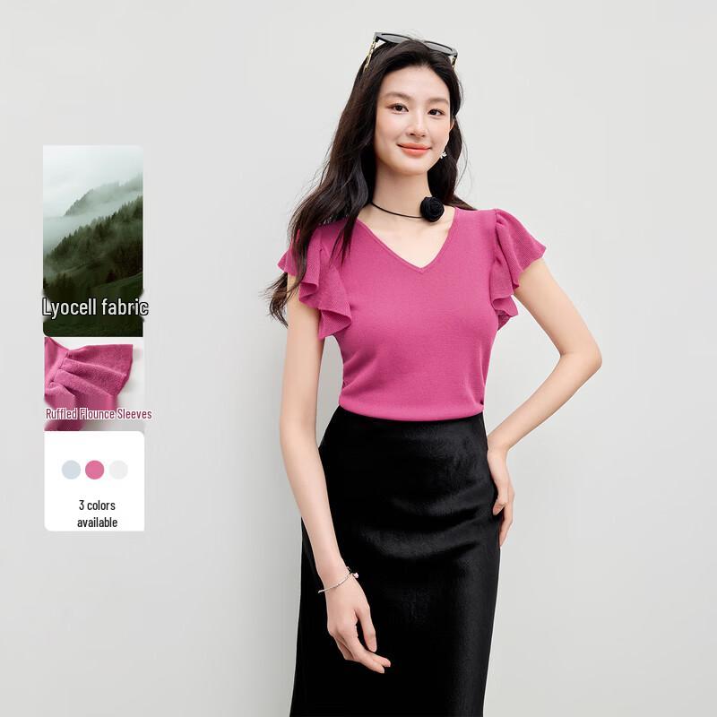 Women s Ruffle V-Neck Sleeveless Slim Knit Top L