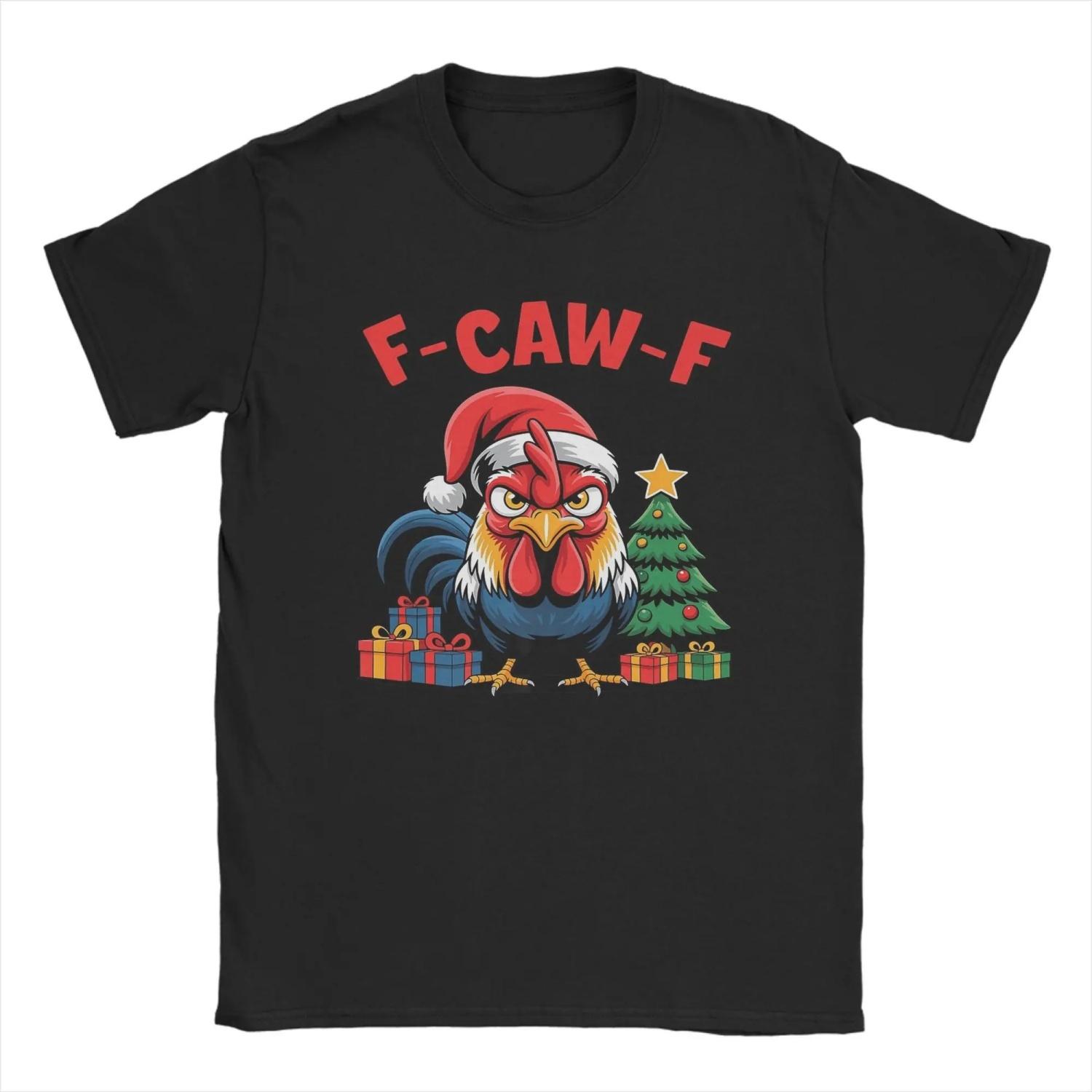 

F-Caw-F Christmas Rooster F Cawf Chicken X-Mas s T Shirt Vintage Tee Shirt Short Sleeve Round Collar T-Shirt Cotton 6XL Tops S чёрный