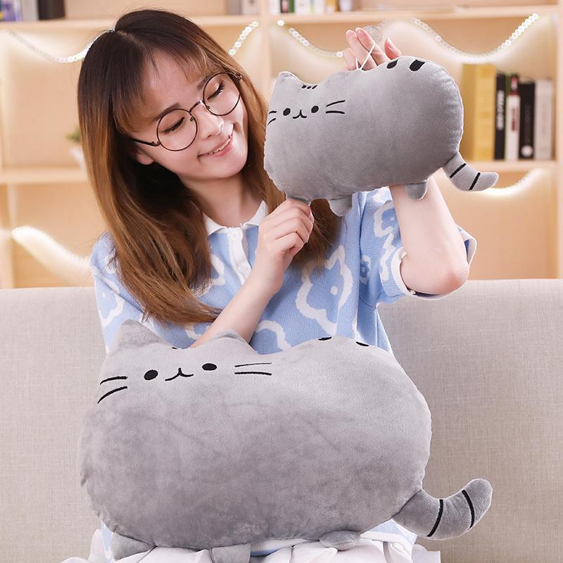 Kawaii Cat Plush Pillow Kitten Cushion Soft Colorful Stuffed Toys Gray Pink White Plush Doll Houseware Gifts for Girlfriend