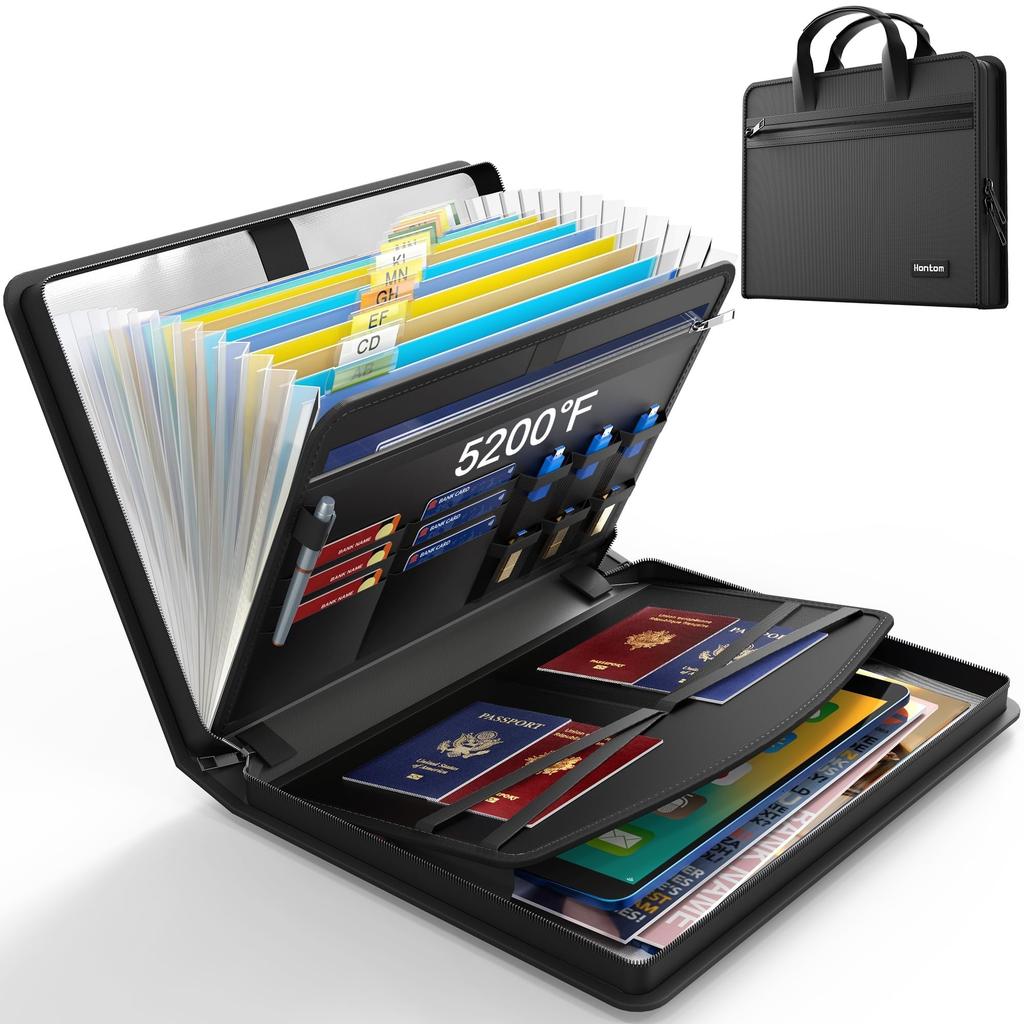 Fireproof File 13 Fireproof Document Portable Fireproof Safe for Business and File Folder with Size 2800℃ Case, Pockets, Clear, Home, Zipper,
