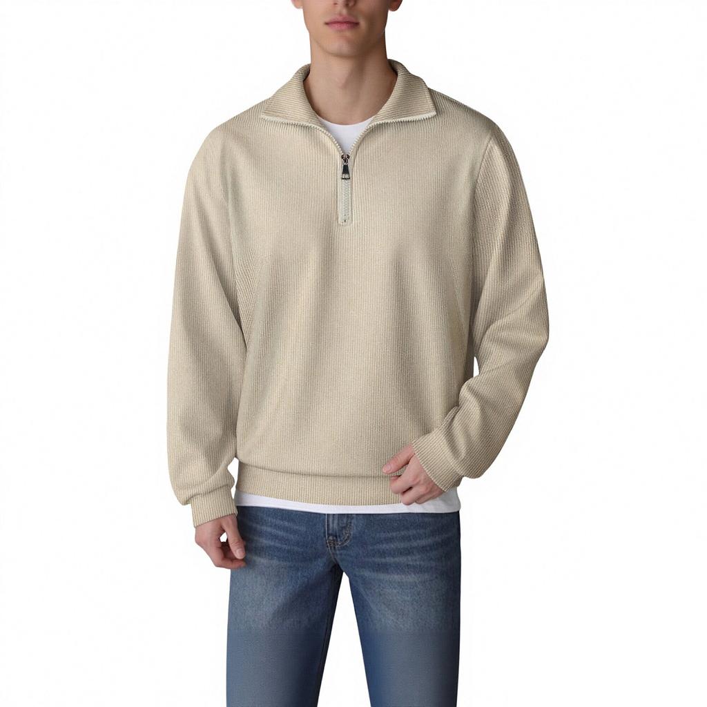 Men's Loose Zipper Long Sleeved Corduroy Casual Sweatshirt