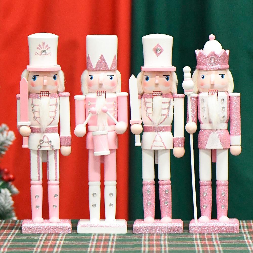 30cm Handmade Wooden Pink Nutcracker Soldier, Festive Collectible Tabletop Ornament, Unique Christmas Decor & Holiday Gift