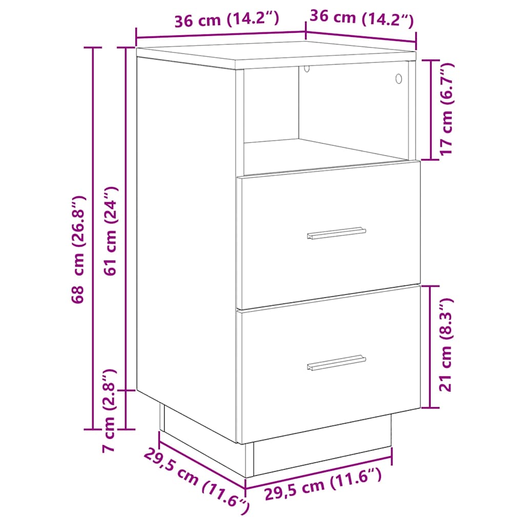 Nightstand with 2 Drawers Grey Sonoma 36 X 36 X 68 Cm