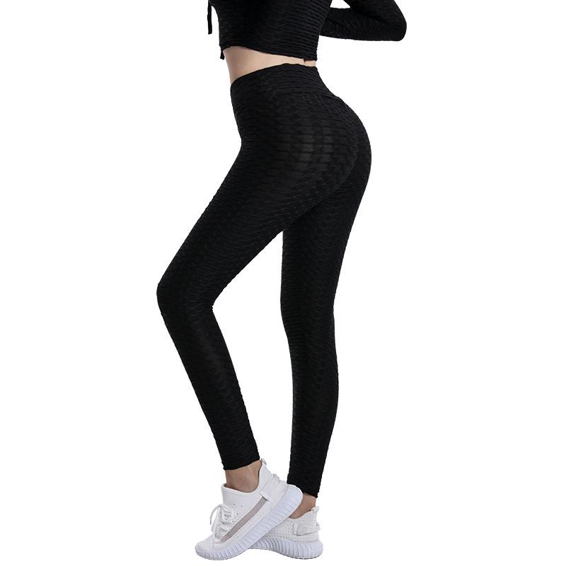 European & American Jacquard High Elastic Yoga Pants - Solid Color, High Waist, Hip Lifting Leggings for Women's Fitness