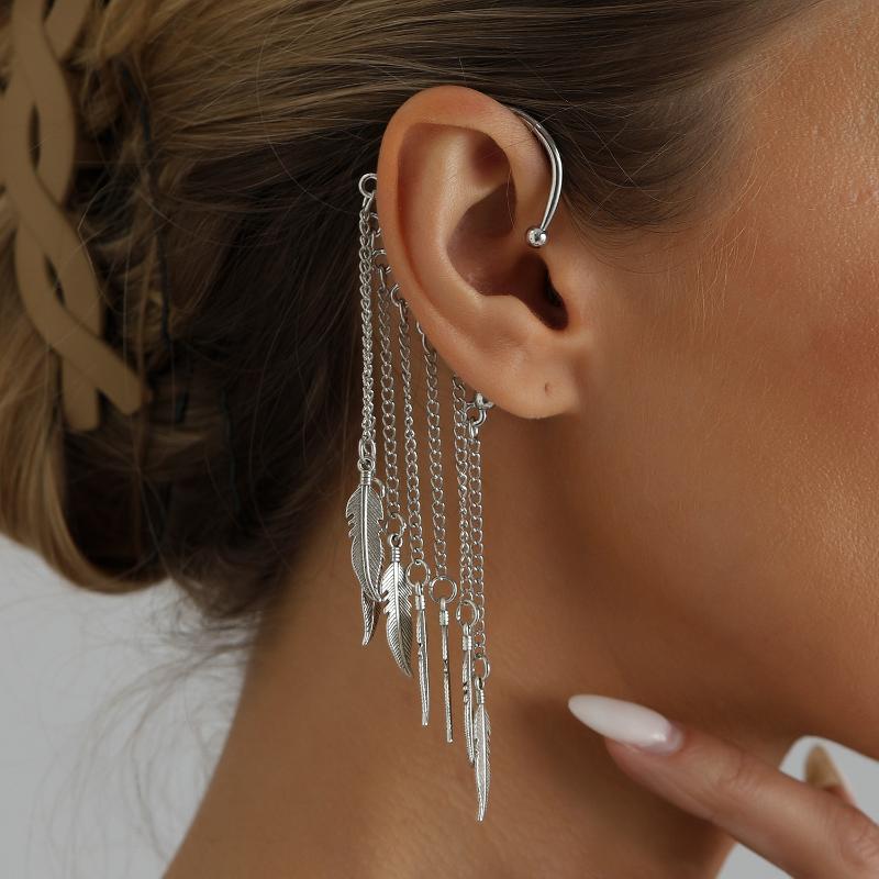Non Pierced Metal Tassel Ear Hook Earrings 1Pair Without Ear Hole Elegant Fashion Jewelry for Women Work Attire
