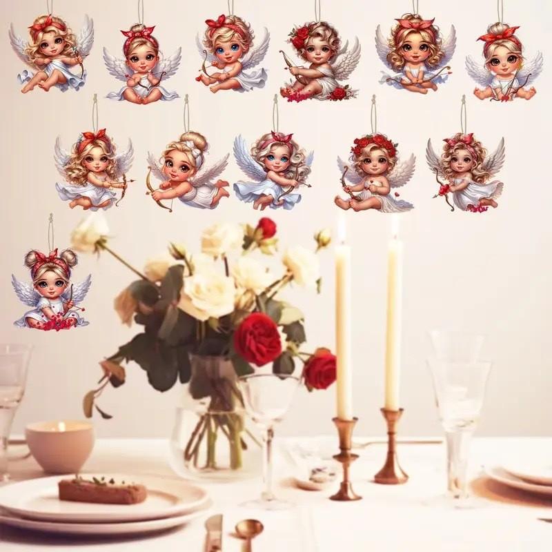 Christmas Angel Wooden Decorative Set, Christmas Decorative Pendant, Winged Holiday Hanging Sign.