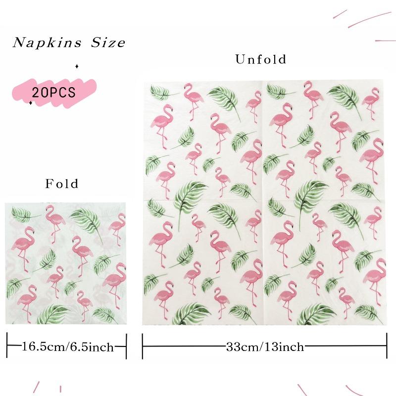 Flamingo Napkins, 33cm 2-Ply Pink Flamingo with Green Leaves Pattern for Pool Outdoor Summer Party Decor, 20pcs