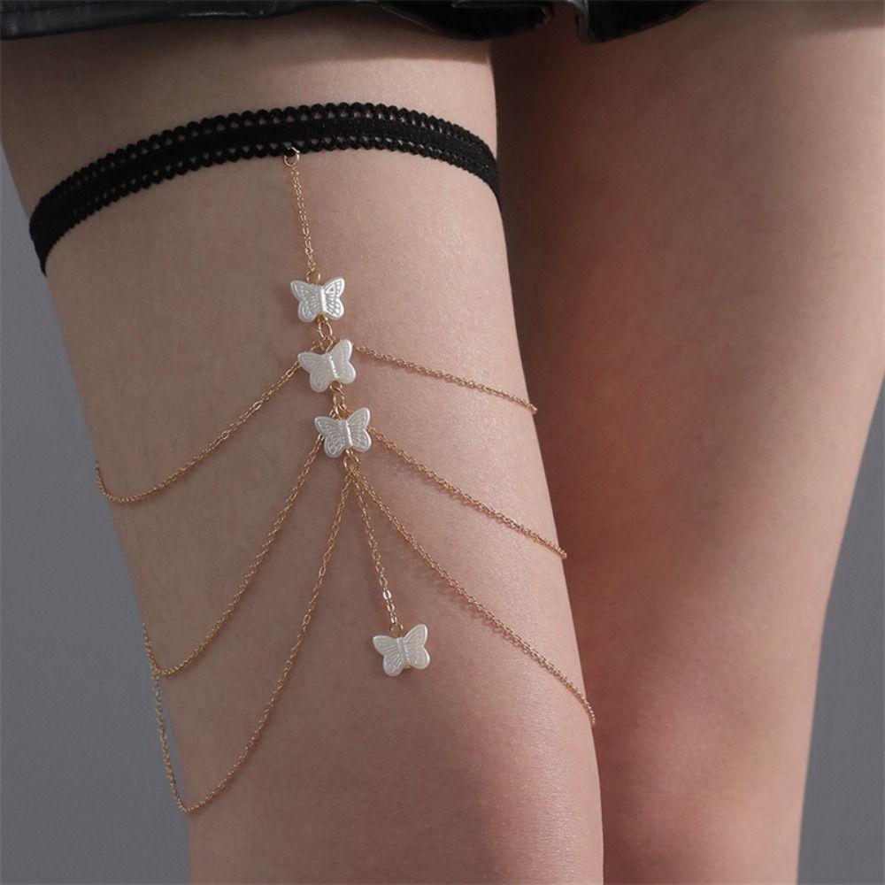 

Богемный кружевной жемчужный ножной цепочка бабочка корейский стиль подвязка пляжная женская ножная цепочка пляжная Style A