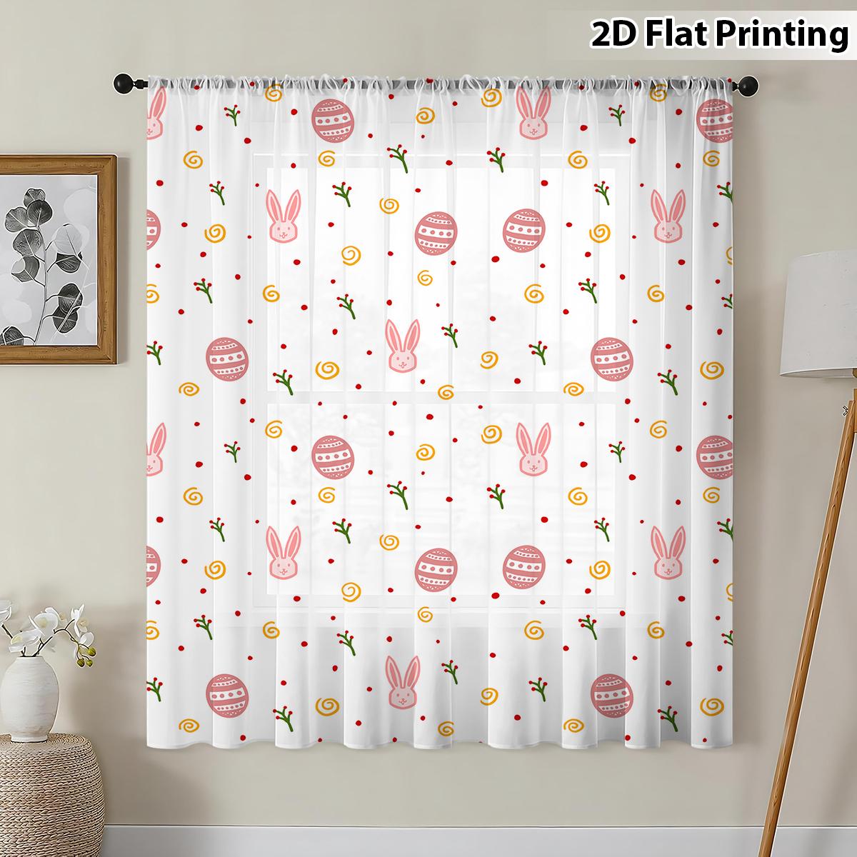 

Mignon Rabbit Egg One Piece Window Curtain Fun Cartoon Style Rod Insert Design Bedroom Decorative Treatment Curtains Polyester Sleeping Area Decor W100*H70(CM)-Rod Pocket&2PCS