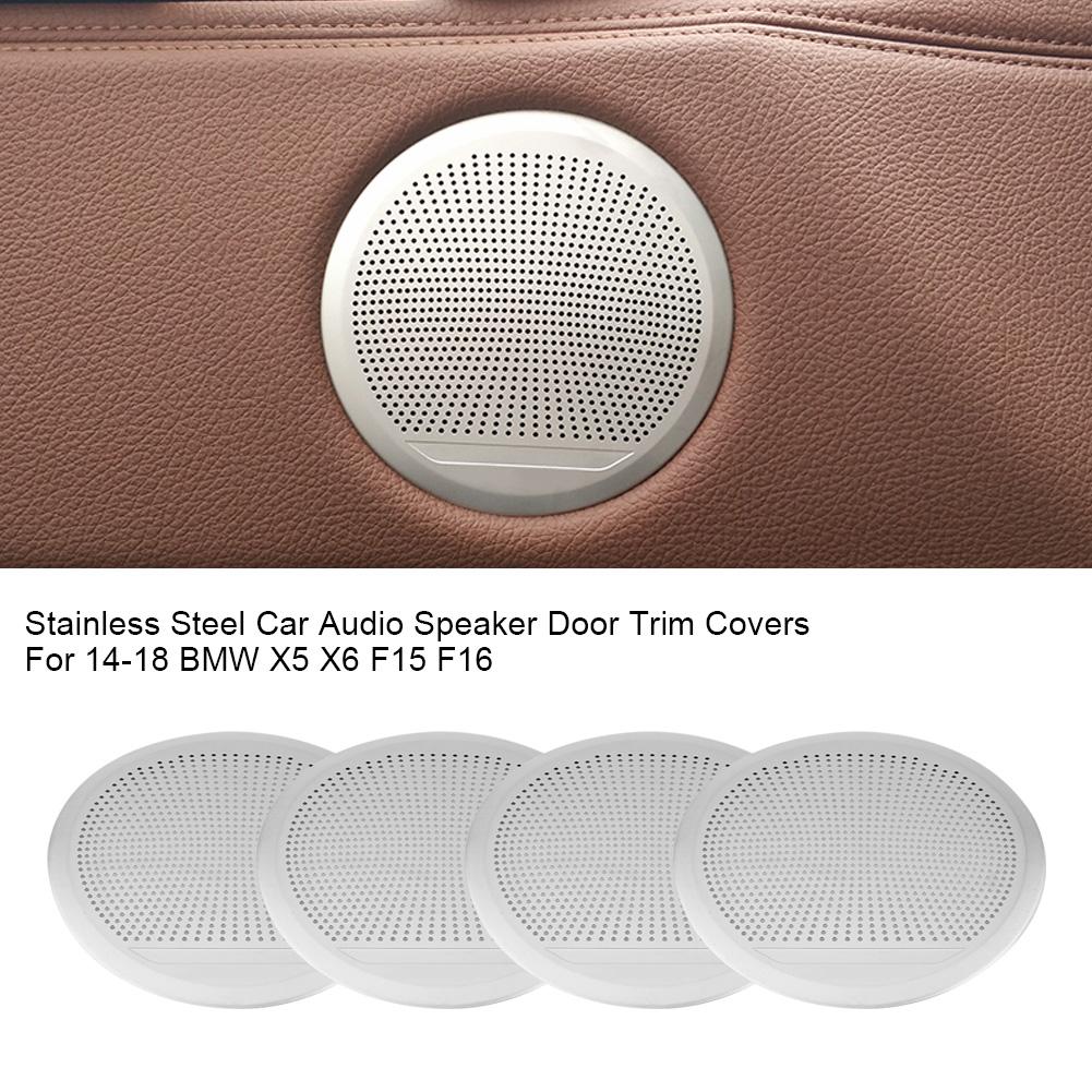 4PCS Stainless Steel Car Audio Speaker Door Trim Covers For 14 18 BMW X5 X6 F15 F16