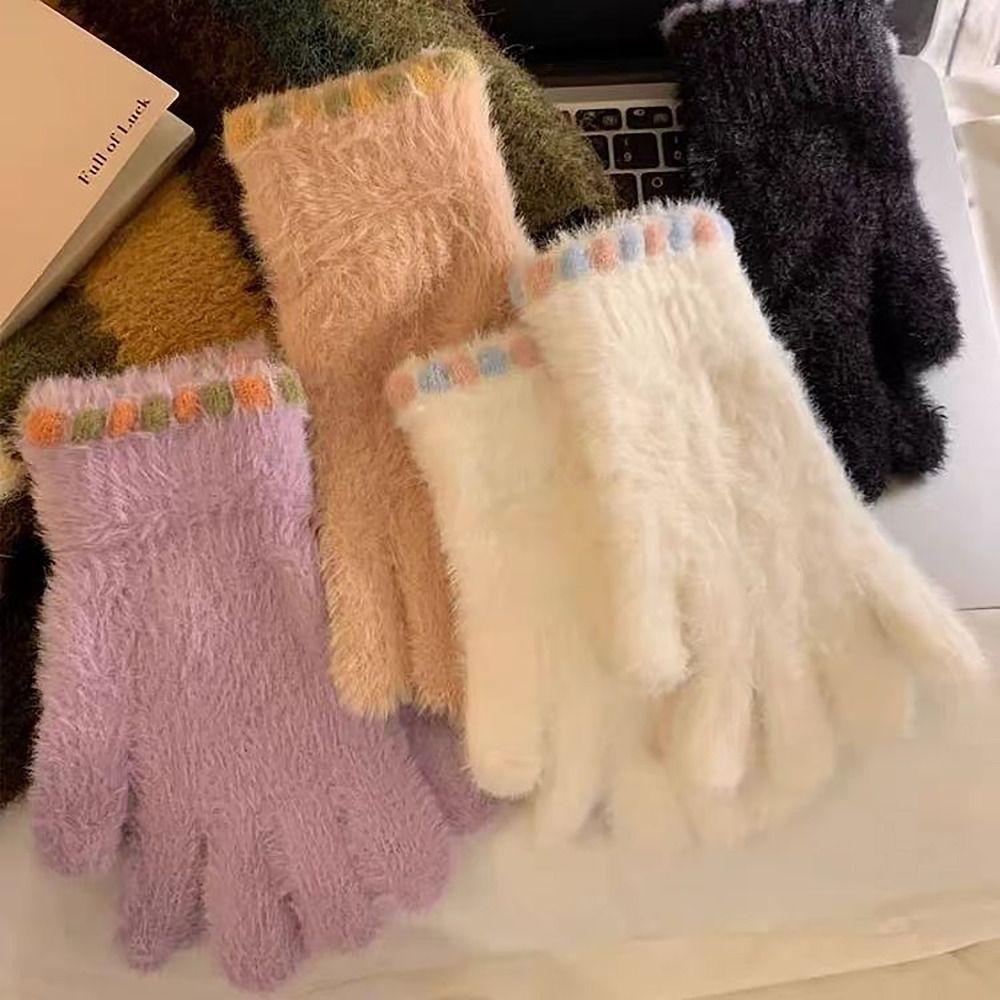 Elastic Fleece Women's Gloves Korean Style Ski Mittens Thicken Gloves for Cycling Skiing