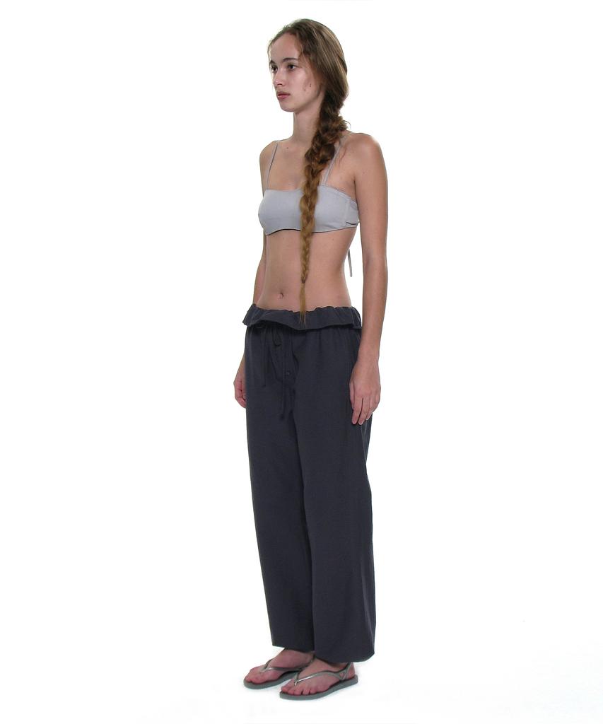 PARTIMENTO WOMEN Two-Way Frill Turnover Waist Pants_Navy