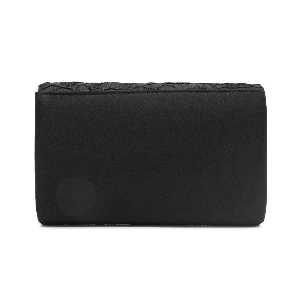 Elegant Lace & Satin Clutch Evening Bag with V-Shaped Flap