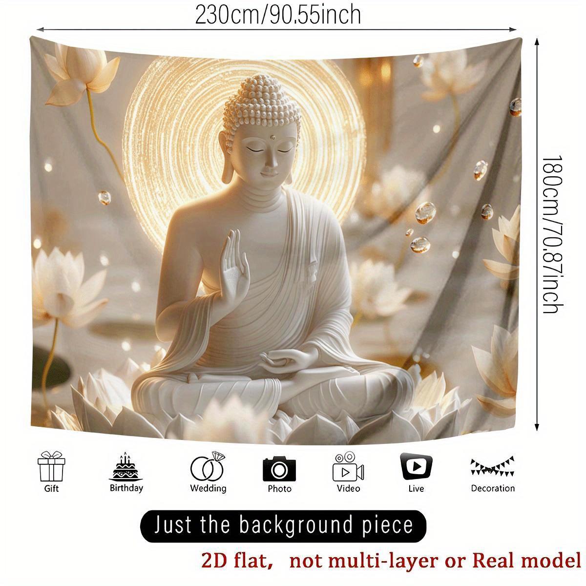 VIKAMA White Porcelain Buddha Tapestry Zen Lotus Buddha Light Background Cloth Living Room Background Wall Room Decoration 74x94cm(29x37in)