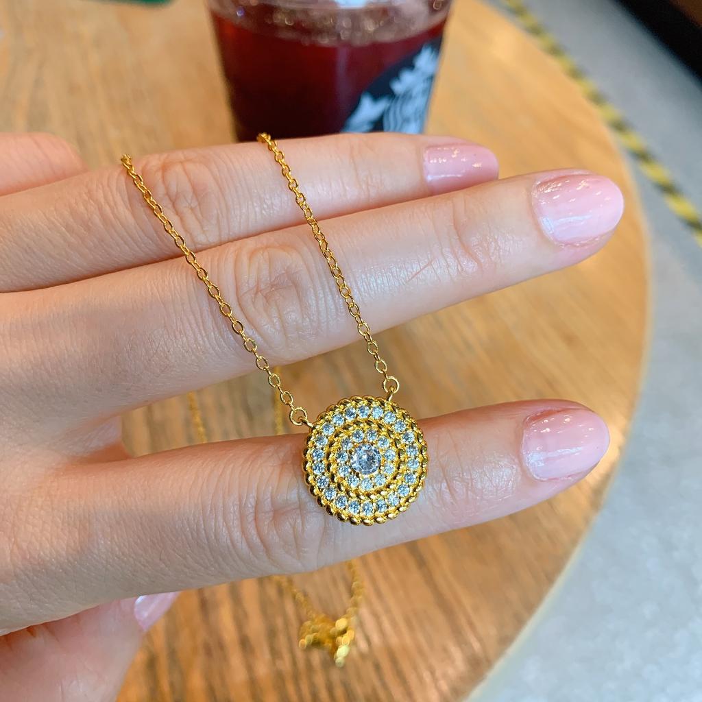 European and American Yellow-gold Stud Earrings Women's Light Luxury Pendant Collarbone Chain Women's Full Diamond Round S111 Silver Needle Earrings