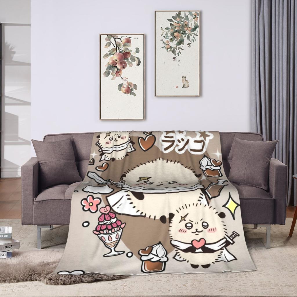 Kawaii C-Chiikawa Rakko Cartoon Decke Flanell Bedruckt Multifunktionale Super Warme Überwurfdecke für Sofa Auto Teppichstück
